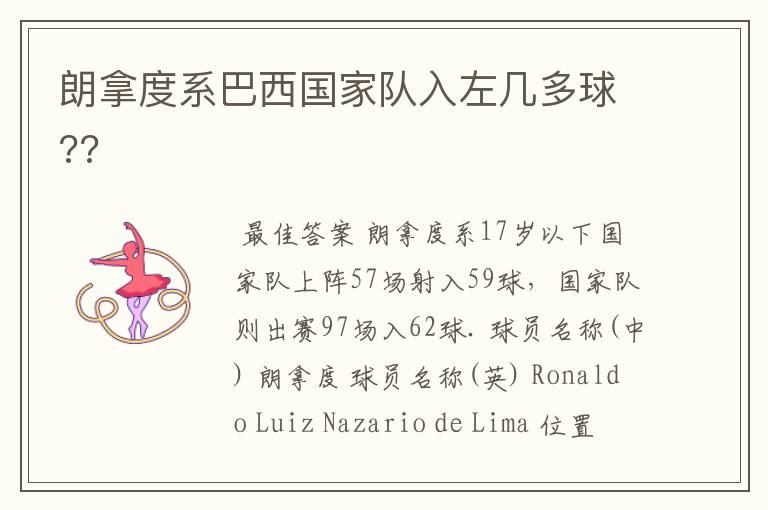 朗拿度系巴西国家队入左几多球??