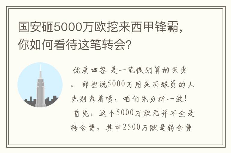 国安砸5000万欧挖来西甲锋霸,你如何看待这笔转会?