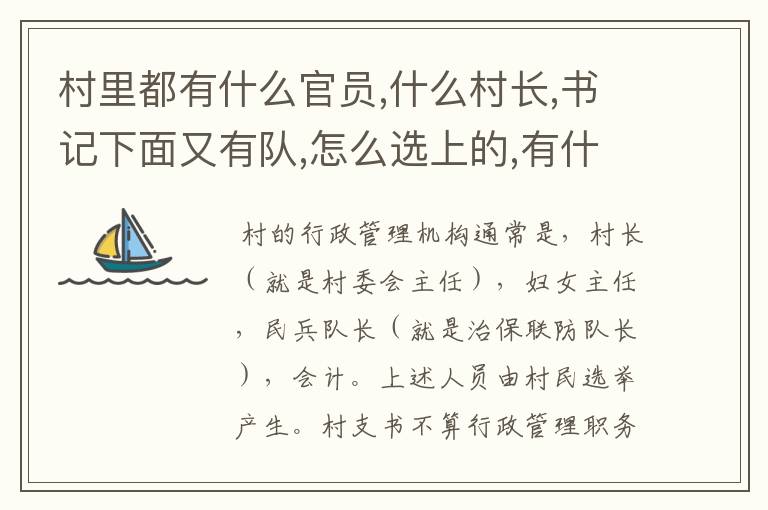 村里都有什么官员,什么村长,书记下面又有队,怎么选上的,有什么职位,