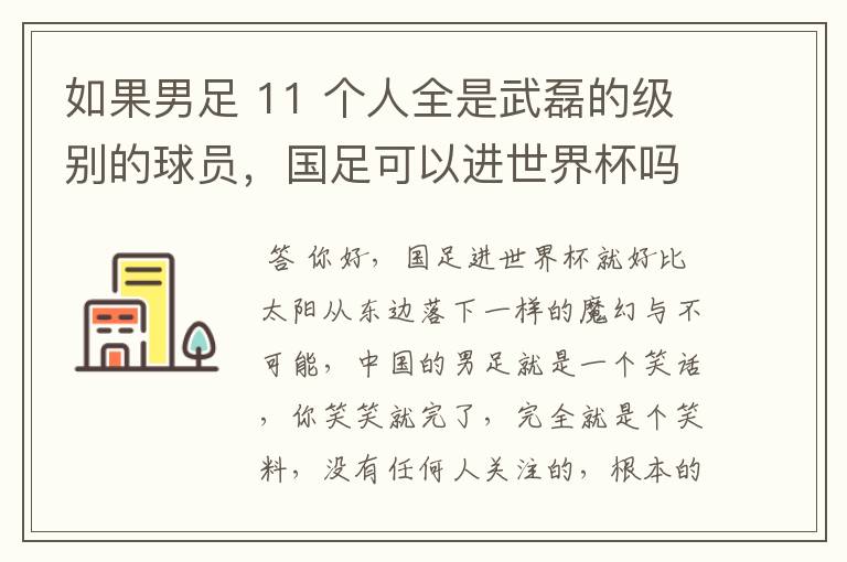 如果男足 11 个人全是武磊的级别的球员,国足可以进世界杯吗?