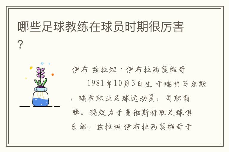哪些足球教练在球员时期很厉害?