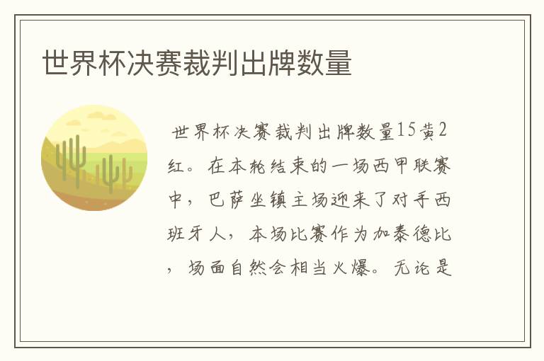 世界杯决赛裁判出牌数量