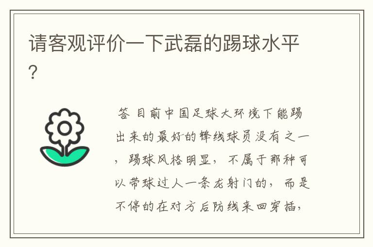 请客观评价一下武磊的踢球水平?