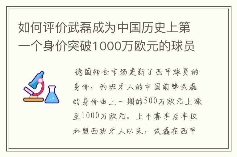 如何评价武磊成为中国历史上第一个身价突破1000万欧元的球员?