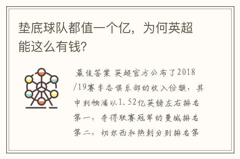 垫底球队都值一个亿,为何英超能这么有钱?