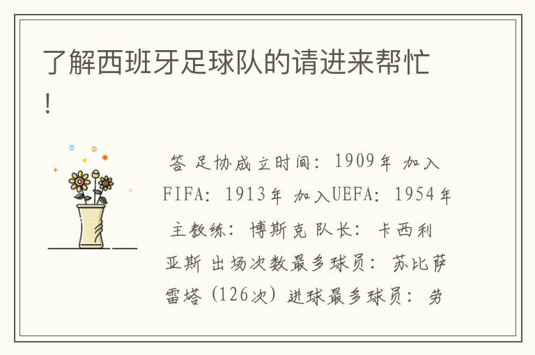 了解西班牙足球队的请进来帮忙!