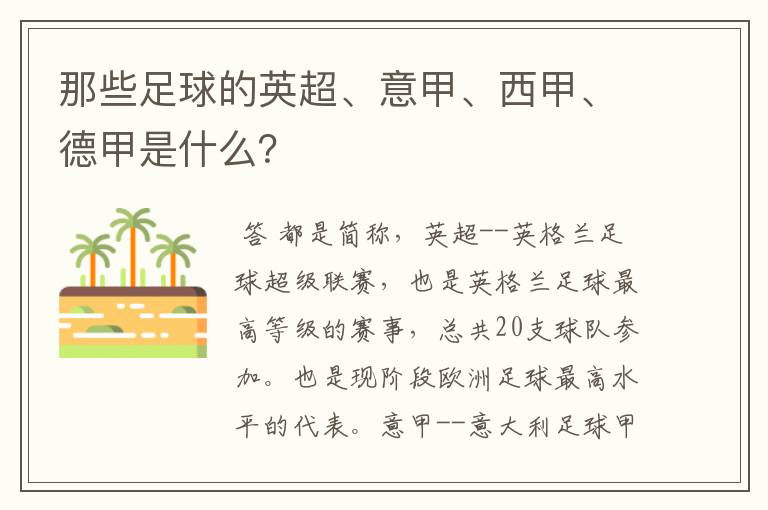 那些足球的英超、意甲、西甲、德甲是什么?