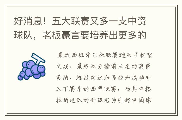 好消息!五大联赛又多一支中资球队,老板豪言要培养出更多的武磊
