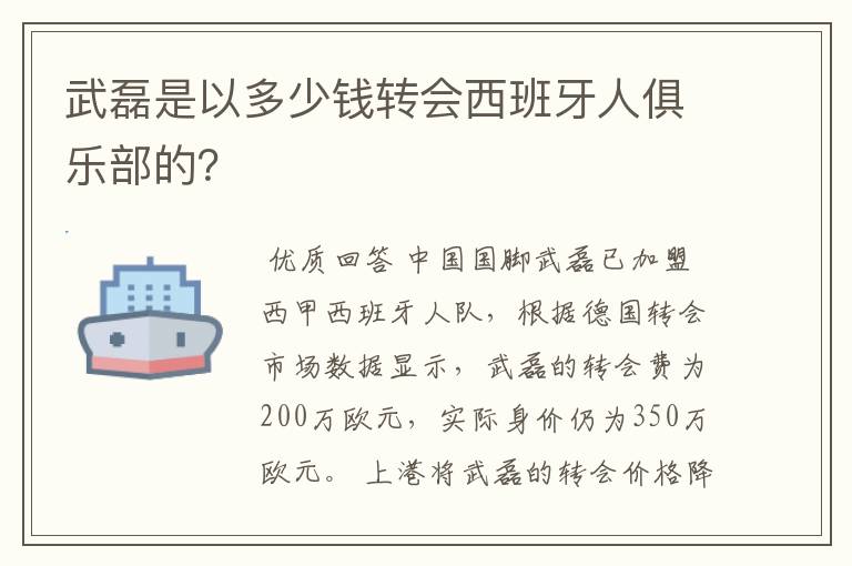 武磊是以多少钱转会西班牙人俱乐部的?