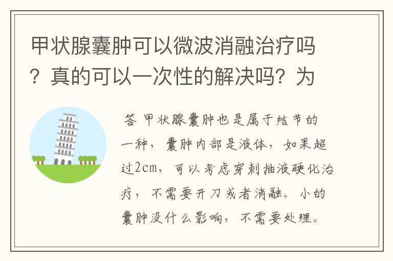 甲状腺囊肿可以微波消融治疗吗?真的可以一次性的解决吗?为啥好多医院没有消融呢?