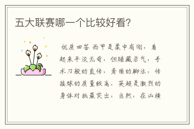 五大联赛哪一个比较好看?