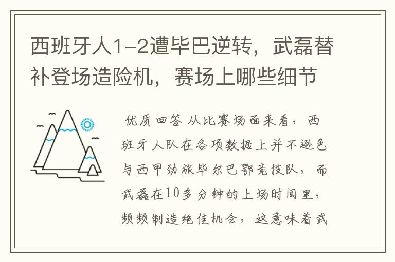 西班牙人1-2遭毕巴逆转,武磊替补登场造险机,赛场上哪些细节值得关注?