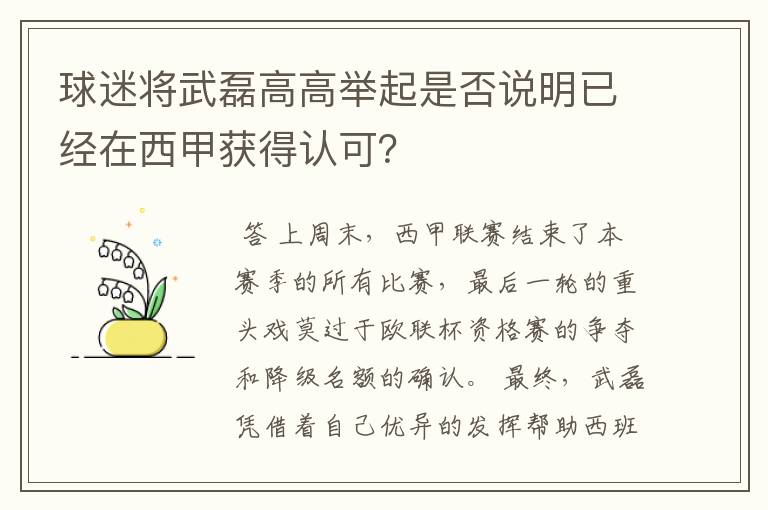 球迷将武磊高高举起是否说明已经在西甲获得认可?