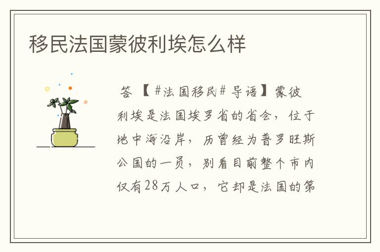 移民法国蒙彼利埃怎么样