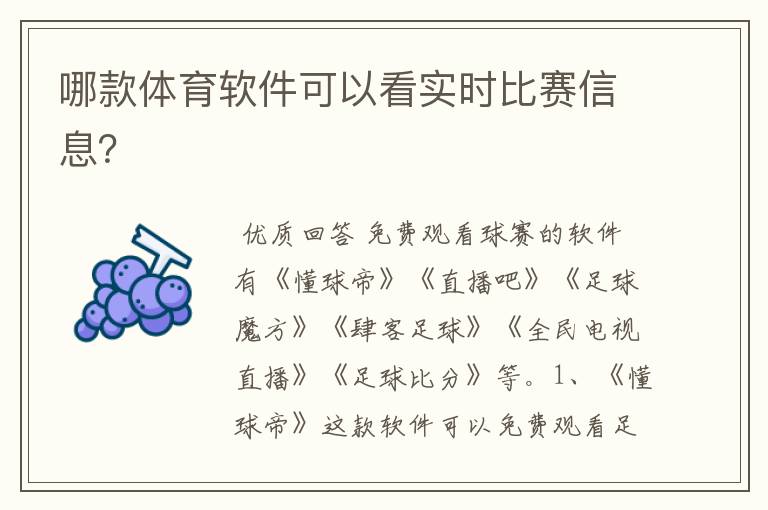 哪款体育软件可以看实时比赛信息?