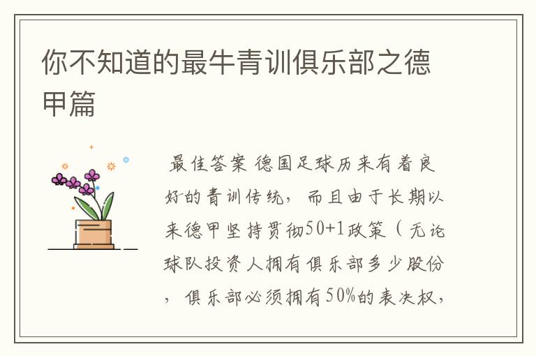 你不知道的最牛青训俱乐部之德甲篇
