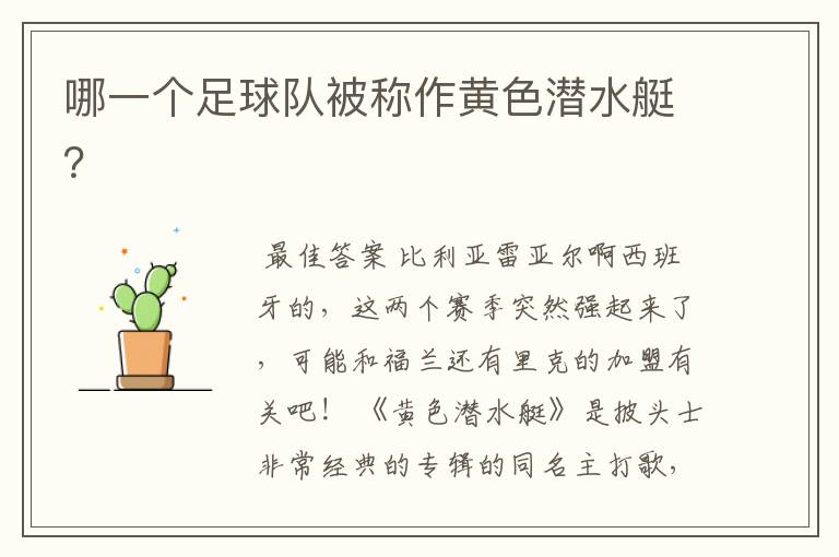 哪一个足球队被称作黄色潜水艇?