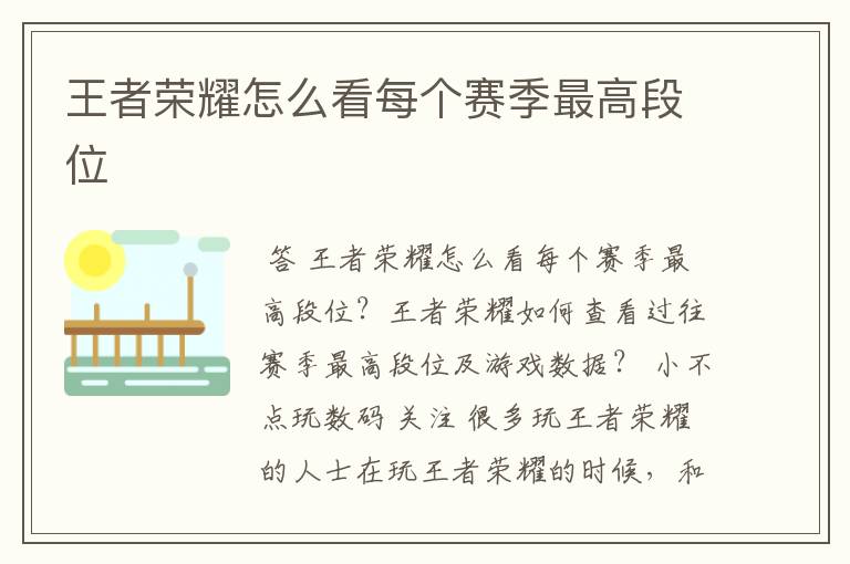 王者荣耀怎么看每个赛季最高段位