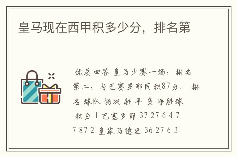 皇马现在西甲积多少分,排名第
