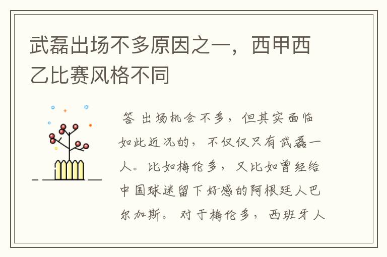 武磊出场不多原因之一,西甲西乙比赛风格不同