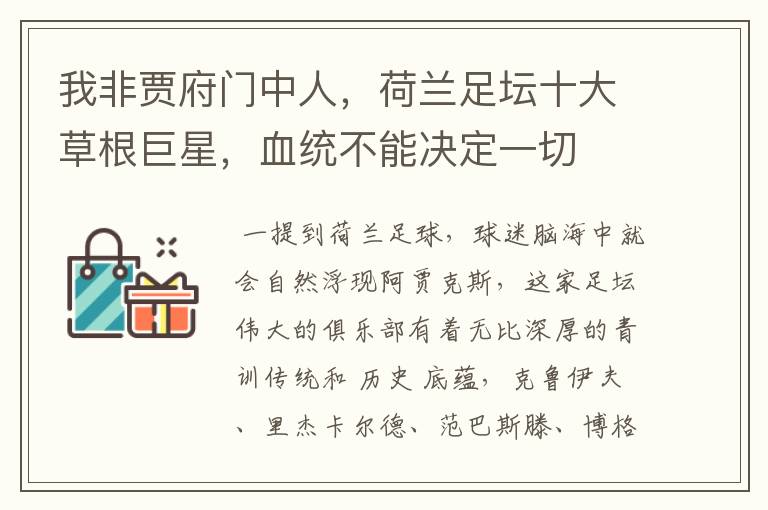 我非贾府门中人,荷兰足坛十大草根巨星,血统不能决定一切