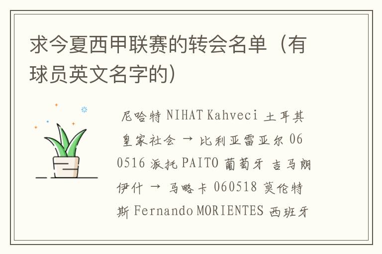求今夏西甲联赛的转会名单(有球员英文名字的)