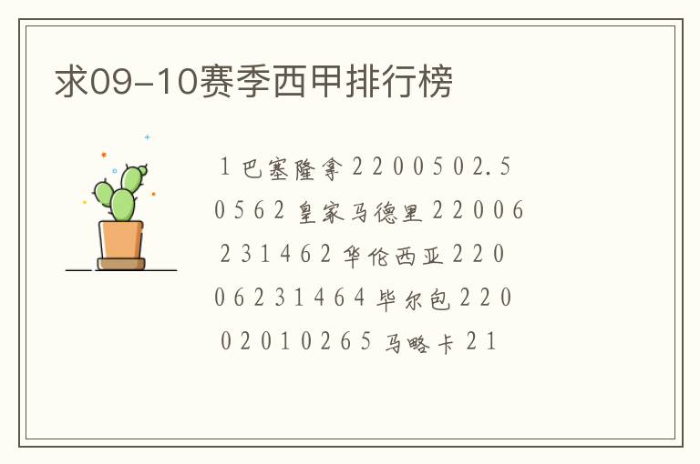 求09-10赛季西甲排行榜