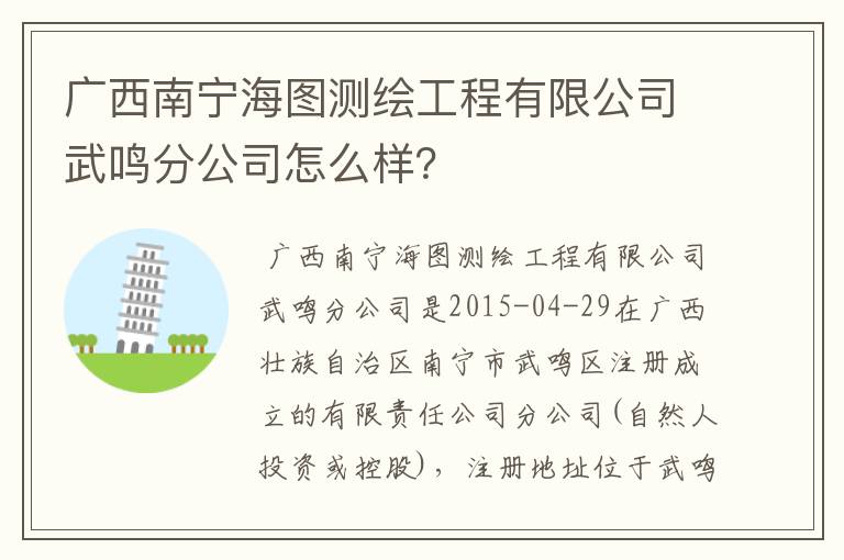 广西南宁海图测绘工程有限公司武鸣分公司怎么样?