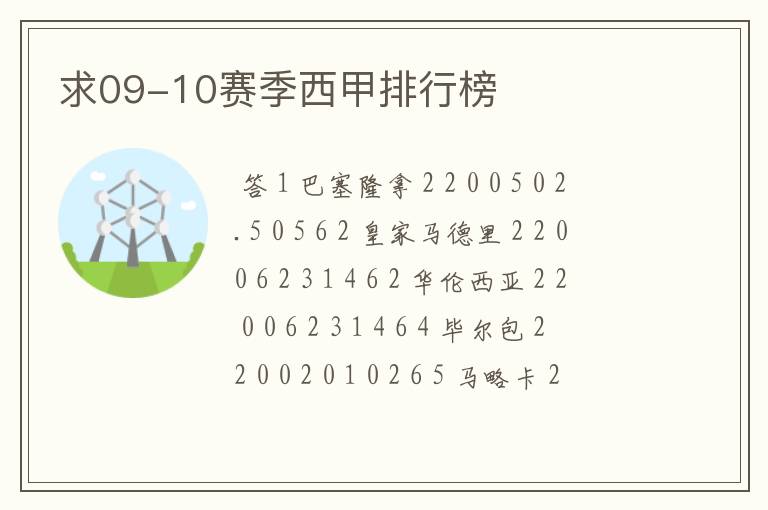 求09-10赛季西甲排行榜
