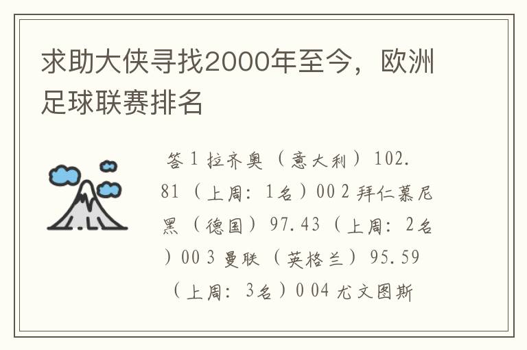 求助大侠寻找2000年至今,欧洲足球联赛排名