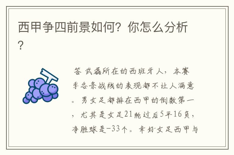 西甲争四前景如何?你怎么分析?