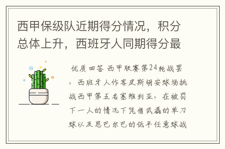 西甲保级队近期得分情况,积分总体上升,西班牙人同期得分最高