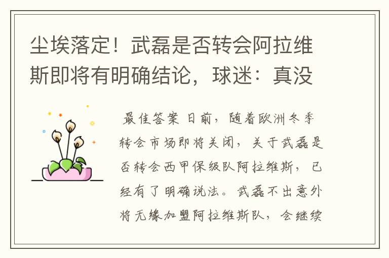 尘埃落定!武磊是否转会阿拉维斯即将有明确结论,球迷:真没想到