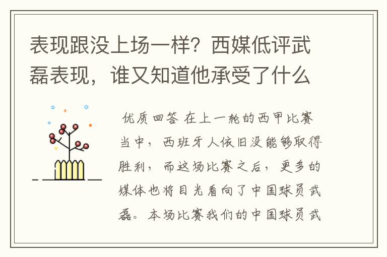 表现跟没上场一样?西媒低评武磊表现,谁又知道他承受了什么呢?