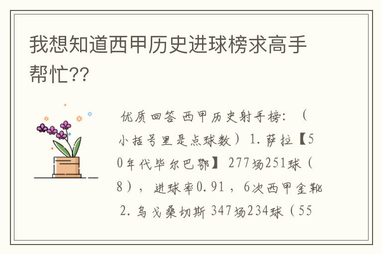 我想知道西甲历史进球榜求高手帮忙??