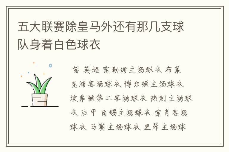 五大联赛除皇马外还有那几支球队身着白色球衣