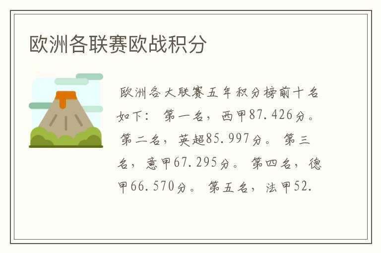 欧洲各联赛欧战积分