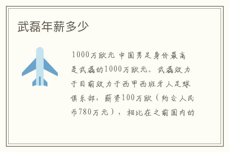 武磊年薪多少
