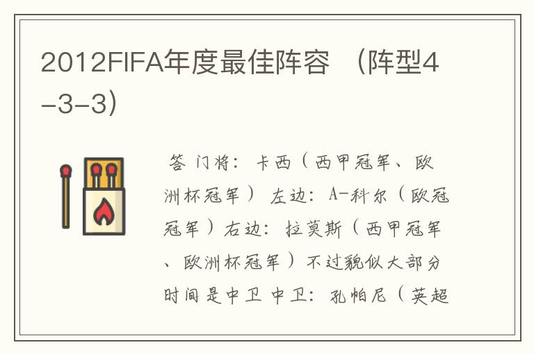 2012FIFA年度最佳阵容 (阵型4-3-3)