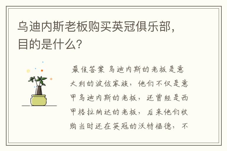 乌迪内斯老板购买英冠俱乐部,目的是什么?