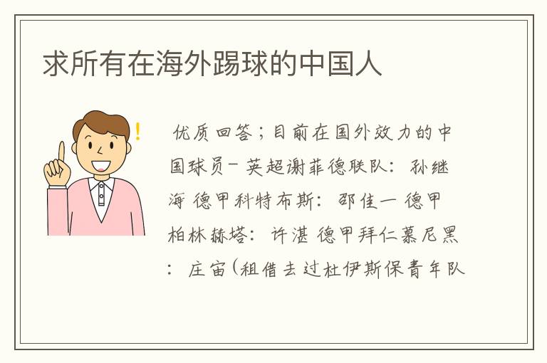 求所有在海外踢球的中国人