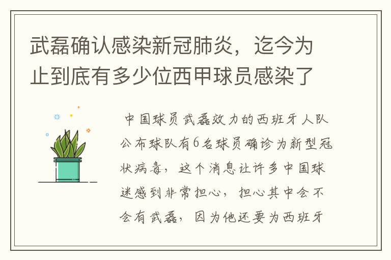 武磊确认感染新冠肺炎,迄今为止到底有多少位西甲球员感染了新冠病毒?
