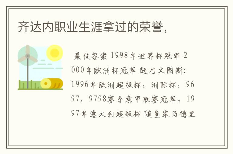 齐达内职业生涯拿过的荣誉,