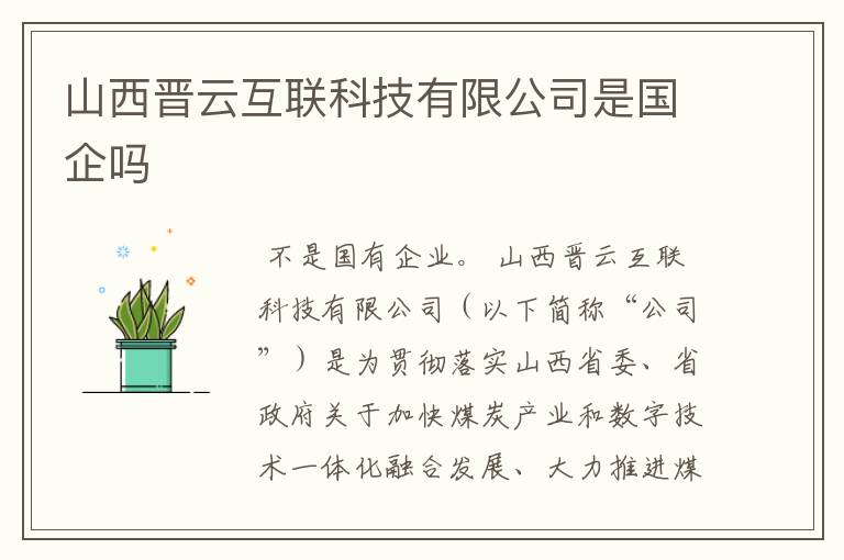 山西晋云互联科技有限公司是国企吗