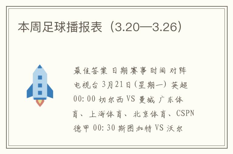 本周足球播报表(3.20—3.26)
