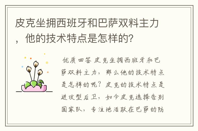 皮克坐拥西班牙和巴萨双料主力,他的技术特点是怎样的?