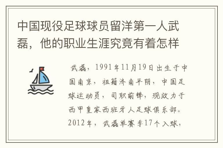 中国现役足球球员留洋第一人武磊,他的职业生涯究竟有着怎样的辉煌成就?