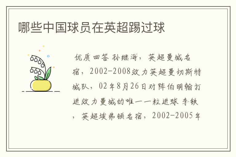 哪些中国球员在英超踢过球