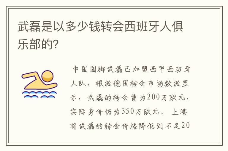 武磊是以多少钱转会西班牙人俱乐部的?