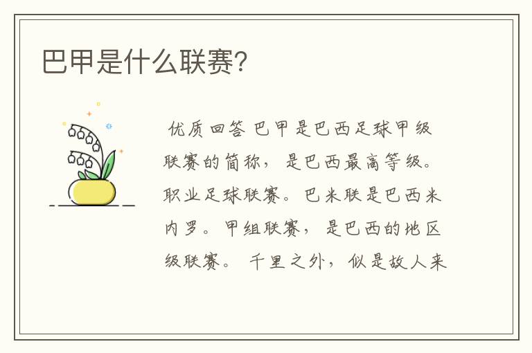 巴甲是什么联赛?